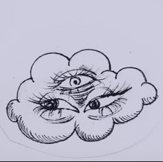 a drawing of an eye peeking out from behind a cloud