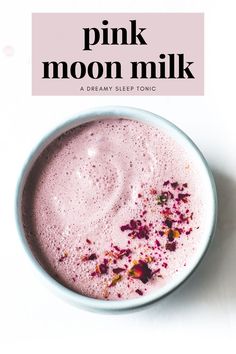 pink moon milk in a blue cup, with culinary rose petals on top Cherry Milk, Homemade Nut Milk, Almond Milk Recipes, Tart Cherry Juice, Vegan Drinks, Cherry Almond, Milk Shakes