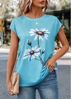 Color:Sky Blue;Size:S;Size:M;Size:L;Size:XL;Size:2XL;Size:3XL;Package Contents:1 X T Shirt;Occasion:Other;Style:Casual; Light Blue Printed Casual Tops, Casual Light Blue Printed Top, Blue Printed Tops With Relaxed Fit, Casual Light Blue Printed T-shirt, Light Blue Printed Summer Top, Light Blue Graphic Print Top For Spring, Light Blue Short Sleeve Tops With Printed Details, Light Blue Printed Short Sleeve Tops, Light Blue Short Sleeve Tops With Prints