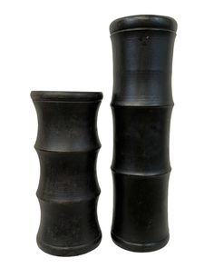 two black vases sitting next to each other