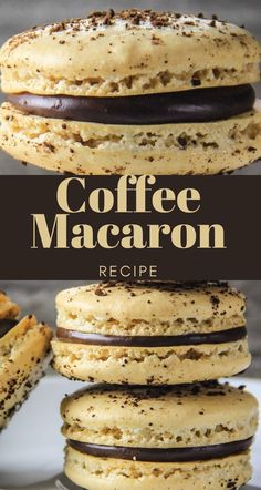 coffee macaron recipe with chocolate frosting on top