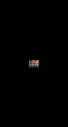 the word love is written in multicolored letters on a black background with an arrow