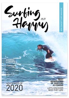 a magazine cover with a surfer riding a wave in the ocean on top of it