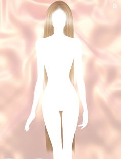 a white female mannequin standing in front of a pink background with swirls