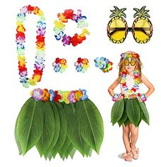 25+ Tacky Tourist Costumes for Adults and Kids Hibiscus Hair Clip, Hibiscus Hair, Luau Outfits, Hawaiian Leaf, Skirt Costume