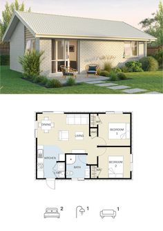 the floor plan for a small house with two bedroom and one bathroom, is shown