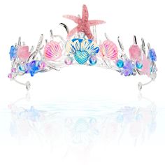 PRICES MAY VARY. 🧜‍♀️UNIQUE THEME🧜‍♂️: Unlike other crowns, this mermaid tiara was created specifically for the dreamy mermaid. At the same time, the mermaid theme colors are used to decorate the crown, and you can find all the elements that echo with mermaids on the beautiful mermaid crown. Wearing it, you are the loveliest and prettiest mermaid princess! 🧜‍♀️UNIQUE DESIGN🧜‍♂️: This mermaid themed crown. Designed with fantastic and beautiful vibrant colours and pretty patterns, you can find Mermaid Tiara, Ocean Elements, Seashell Headband, Mermaid Hair Accessories, Mermaid Purple, Pearl Mermaid, Seashell Crown, Mermaid Birthday Decorations, Mermaid Accessories