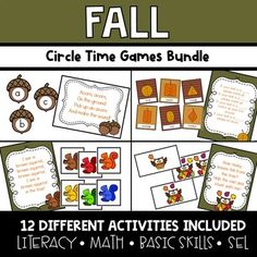 the fall circle time games bundle includes 12 different activities including an interactive math skills set