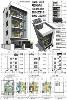 an architectural drawing of a building with plans