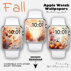 Give your Apple Watch or smartwatch a unique look with this Fall _Autumn_pumpkin inspired work of art wallpaper. You will receive a SET OF 3 high quality JPG images. Works with most smartwatch sizes. Watch wallpaper files will be delivered electronically within minutes of your order and payment. This digital apple watch wallpaper is an instant download  Colours may vary from screen to screen Apple Watch Not Included Product for personal use only Copyrighted material HOW TO INSTALL : 1. Download Digital Watch Face, Wallpaper Set, Face Icon, Apple Watch Accessories, Fall Apples, Apple Watch Wallpaper, Watch Wallpaper, Apple Watch Faces, Jpg Images