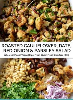 roasted cauliflower, date, red onion and parsley salad