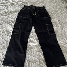 Fashionnova, New Never Worn Black Jeans With White Trim Black Jeans With White Stitching, Black Jeans Pants, Black And White Jeans, Utility Jeans, High Rise Blue Jeans, High Waisted Distressed Jeans, Fashion Nova Jeans, Medium Wash Jeans, Jeans Color