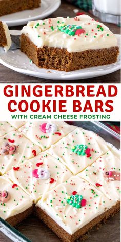 gingerbread cookie bars with cream cheese frosting and sprinkles on top