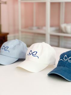 Preppy Icon, Hat With Bow, Embroidered Hat, At The Lake, Embroidered Hats, 로고 디자인, Something Blue, Striped Sweater, Back Strap