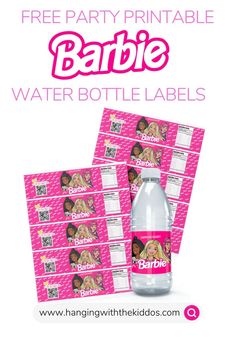 barbie party printable water bottle labels