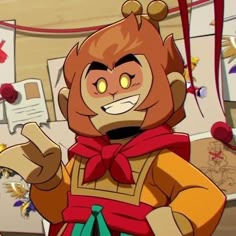 a cartoon character with an evil look on his face and hands, giving the thumbs up