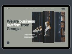 a tablet with the words we are business law firm from georgia on it and an image of bookshelves in the background