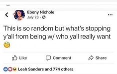 two tweets are shown with one saying,'this is so random what's stopping y'all from being w / who really really really really want it? comment