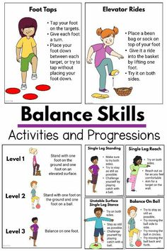 the balance skills poster for kids to learn how to balance their body and feet with