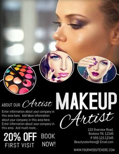 an advertisement for makeup artist with two women's faces