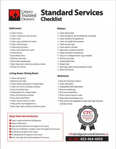 the company's standard cleaning checklist is in red and black, with an image of