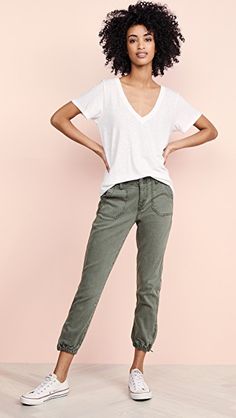 PAIGE Mayslie Joggers | SHOPBOP Chino Joggers, Utilitarian Style, Outfit Formulas, Jive, Closet Ideas, Fashion Joggers, China Fashion, Striped Tee, S Models