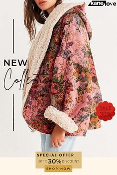 Leisure Batwing Long Sleeves Floral Printed Cardigan Hooded Coats Spring Hooded Cardigan With Pockets, Pink Hooded Jacket For Cold Fall Weather, Pink Hooded Jacket For Cold Weather In Fall, Hooded Pink Outerwear For Fall, Pink Hooded Outerwear For Fall, Cotton Hooded Jacket For Cold Spring Weather, Spring Cotton Hooded Jacket For Cold Weather, Cozy Cotton Outerwear For Spring, Long Sleeve Hooded Jacket For Spring Cold Weather