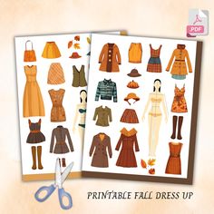 the printable fall dress up paper doll is shown