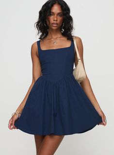 Martie Mini Dress Navy Casual Navy Mini Dress, Navy Knee-length Mini Dress For Summer, Casual Navy Sleeveless Mini Dress, Princess Polly Navy Dress, Elegant Navy Short-sleeved Mini Dress, Fleece Dress, Outerwear Outfit, Loungewear Sets, Princess Polly