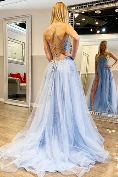 This is a made-to-order product. It can be custom made to your exact measurements and more colors. *Colors may photograph differently under studio lighting. Custom size is recommended, totally free. If you can't find the color you want above, please write your color or your custom made measure... Blue Tulle Prom Dress, Blue Lace Prom Dress, Prom Dresses Long Blue, Sweep Train Prom Dress, Light Blue Prom Dress, Winter Formal Dresses, Puffy Dresses, Tulle Evening Dress, Custom Size Dresses