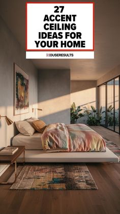 a bed sitting on top of a wooden floor next to a window