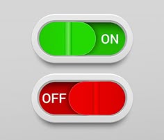 two red and green buttons with the words on each button are pointing to one another