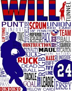 an image of a poster with words in the shape of a football player