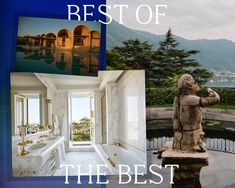 the best hotels in europe are on this page, and there is an image of a bathtub with a statue next to it