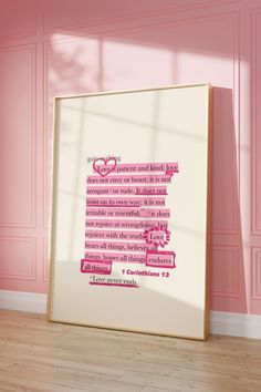 a pink wall with a white frame on the floor in front of it is an image of a quote from shakespeare's sonnets