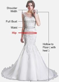 a woman in a white wedding dress with measurements