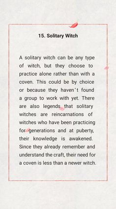 the text is written in red and white on a piece of paper that says, solitary witch