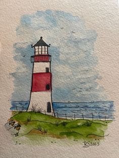 a drawing of a lighthouse on top of a hill