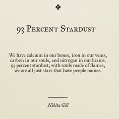 a white card with the words 99 percent stardust written in black ink on it