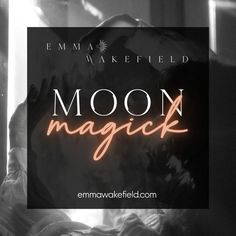 the words moon magic are in front of a black and white photo with an image of a