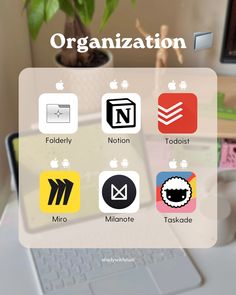 an image of the organization screen on a laptop computer with other app icons and symbols