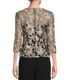 Alex Evenings Illusion Crew Neck 3/4 Sleeve Embroidered Floral Lace Top | Dillard's Dressy Tops For Wedding, Bride Top, Floral Lace Top, Embroidered Lace Top, Iranian Women Fashion, Womens Tops Dressy, Floral Lace Tops, Evening Tops, Alex Evenings