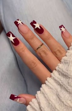 Red Nail Designs Easy, Nail Inspo Colorful French Tip, Nail Inspired Medium, Cute Natural Nail Designs Simple, Simple Nail Designs Autumn, Red To White Nails, Simple Nail Designs Step By Step, Square Nails Ideas Red, September Acrylic Nail Designs