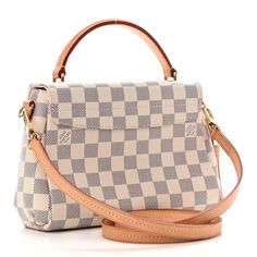 This is an authentic LOUIS VUITTON Damier Azur Croisette. This handbag is crafted of Louis Vuitton checkerboard coated canvas in blue and white. The bag features signature vachetta cowhide leather trim including a top handle, a removable tassel, and an optional shoulder strap with brass hardware. The crossover flap opens with an s-lock to a ballerina pink fabric interior with a patch pocket. Ballerina Pink, Pink Ballerina, Louis Vuitton Damier Azur, Wristlet Clutch, Pink Fabric, Brass Hardware, Leather Trim, Authentic Louis Vuitton, Wristlets