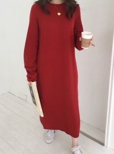 Winter Long Sweater Dress Female Long Sleeve Straight Korean Fashion Summer Dresses, Plus Size Robes, Korean Fashion Summer, Long Sweater Dress, Kawaii Dress, Summer Fashion Dresses, Long Sweater, Women Long Dresses, Knit Sweater Dress