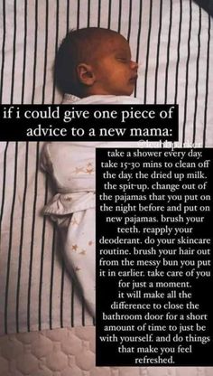 a baby laying on top of a bed next to a quote from the book if i could give one piece of advice to a new mama