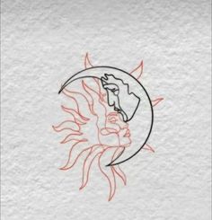 a drawing of the sun and moon with red lines on it's face, against a white paper background