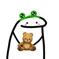 a drawing of a teddy bear with a frog on its back, sitting in front of it