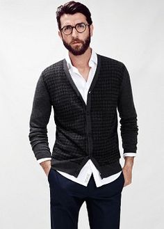 Contrast elbow-patch cardigan - Cardigans and sweaters for Men | H.E. BY MANGO