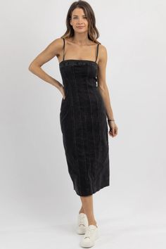 PRINCE ST DENIM DRESS – L'ABEYE Fitted Cotton Denim Dress For Night Out, Spring Stretch Denim Midi Dress, Fitted Washed Denim Midi Dress, Fitted Washed Denim Dress, Black Fitted Sleeveless Denim Dress, Fitted Denim Dress For Date Night, Midi Length, Fitted Washed Midi Dress, Fitted Sleeveless Denim Dress For Date Night, Cotton Denim Dress For Night Out